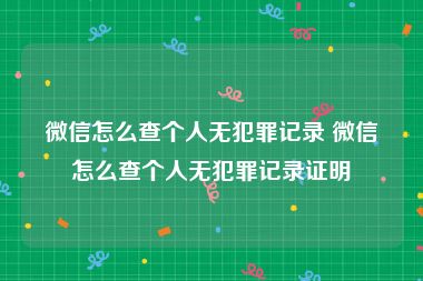 微信怎么查个人无犯罪记录 微信怎么查个人无犯罪记录证明