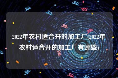 2022年农村适合开的加工厂(2022年农村适合开的加工厂有哪些)