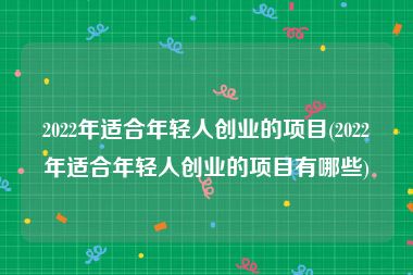 2022年适合年轻人创业的项目(2022年适合年轻人创业的项目有哪些)