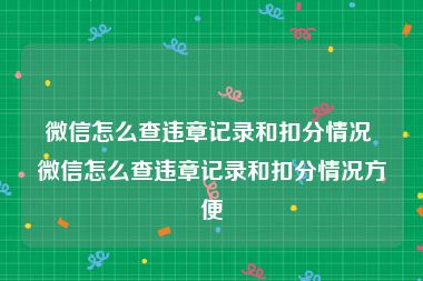 微信怎么查违章记录和扣分情况 微信怎么查违章记录和扣分情况方便