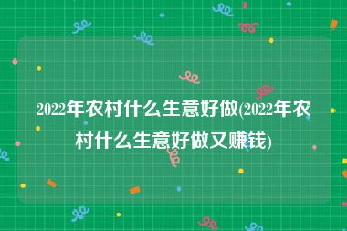 2022年农村什么生意好做(2022年农村什么生意好做又赚钱)