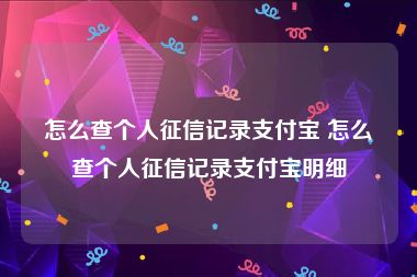 怎么查个人征信记录支付宝 怎么查个人征信记录支付宝明细