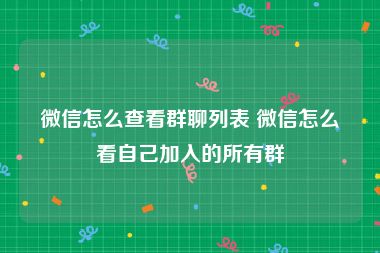 微信怎么查看群聊列表 微信怎么看自己加入的所有群