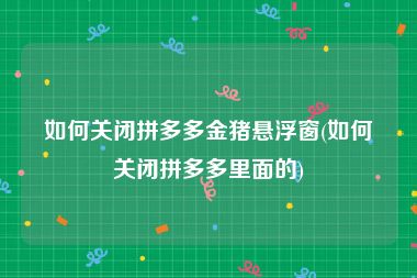 如何关闭拼多多金猪悬浮窗(如何关闭拼多多里面的)