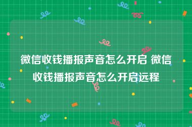 微信收钱播报声音怎么开启 微信收钱播报声音怎么开启远程